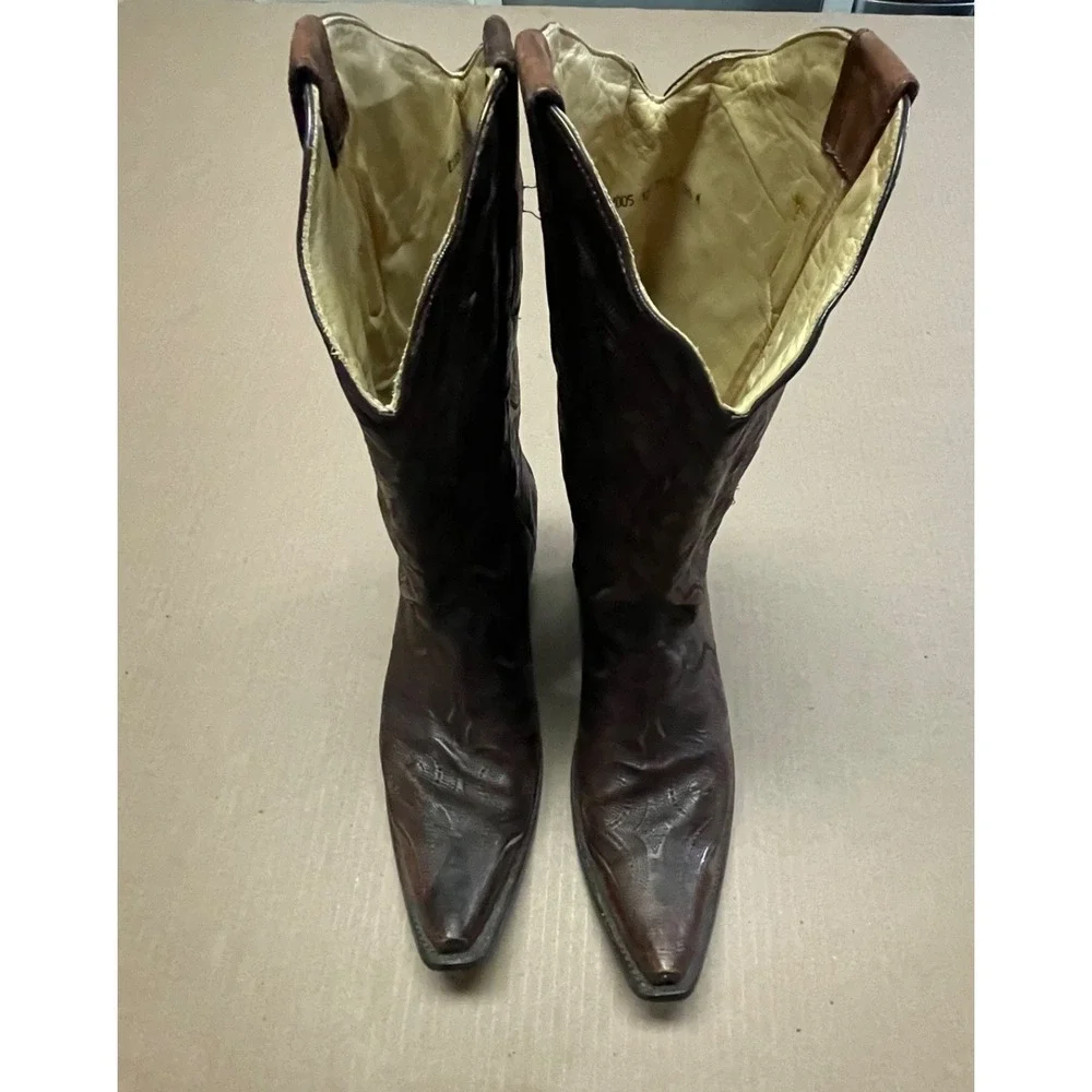 Corral Boots Women's Sz 12M Brown Overlay Pointed Toe Embroidered Katie E1005‎